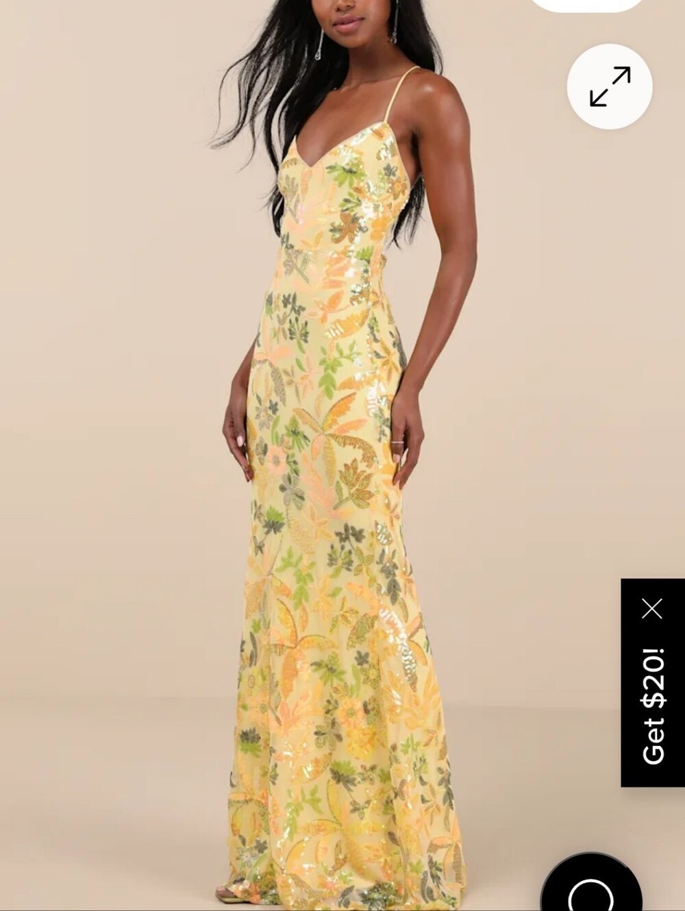 Lulus Glittering Icon Yellow Iridescent Sequin Lace-up Maxi Dress - Size L NWT - Picture 2 of 2